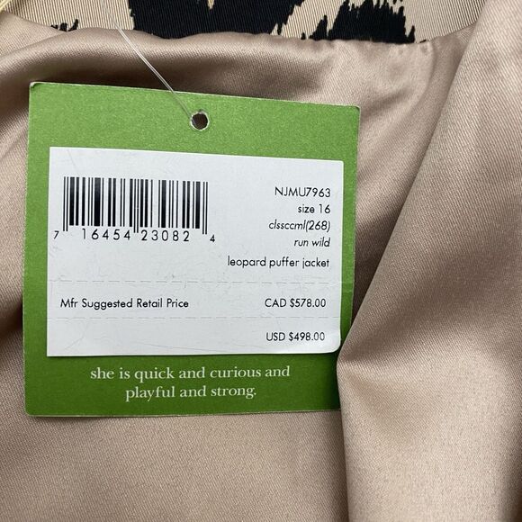 NWT Kate Spade Run Wild Leopard Puffer Ruffle Collar Jacket Women's Size 16 - Picture 4 of 16
